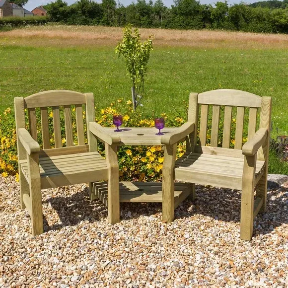 2-Seater Love Seat with Table - Natural, Wood