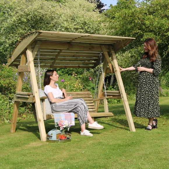 2-Seater Swing Seat with Canopy - Natural Wood