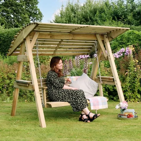 2-Seater Swing Seat with Canopy - Natural Wood