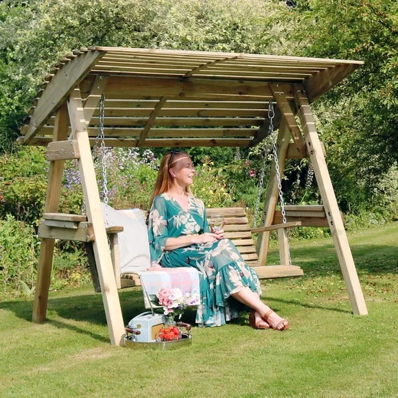 2-Seater Swing Seat with Canopy - Natural Wood