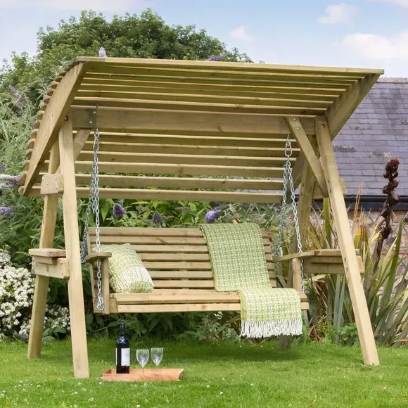 2-Seater Swing Seat with Canopy - Natural Wood image