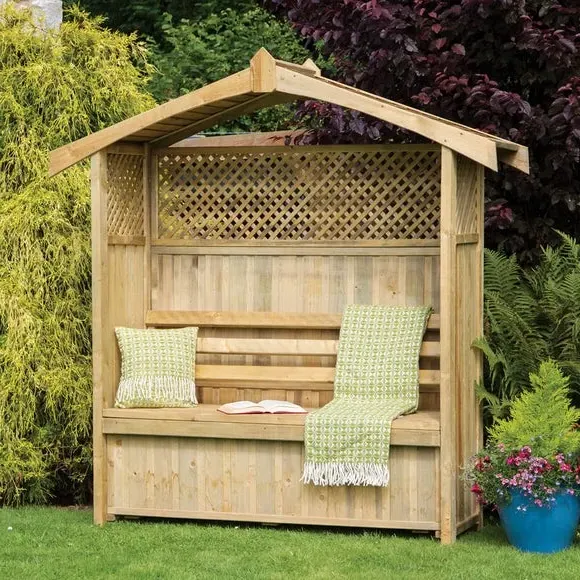 3-Seater Garden Arbour with Storage - Natural Wood