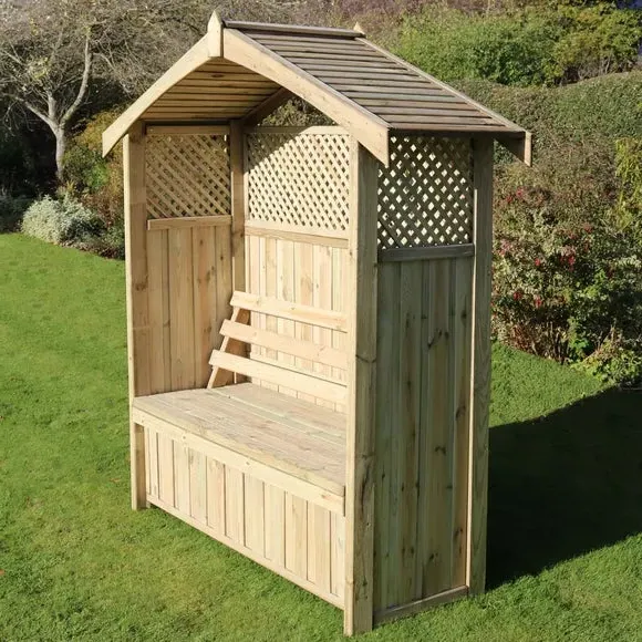 3-Seater Garden Arbour with Storage - Natural Wood