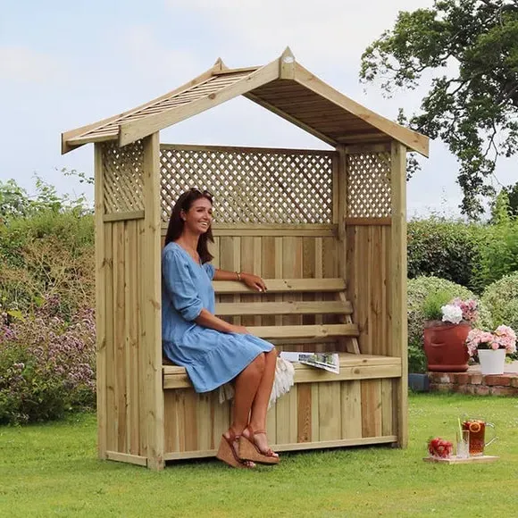 3-Seater Garden Arbour with Storage - Natural Wood