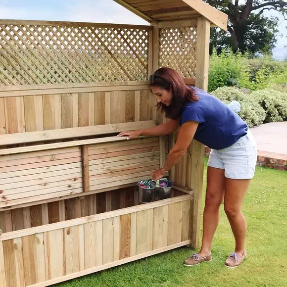 3-Seater Garden Arbour with Storage - Natural Wood