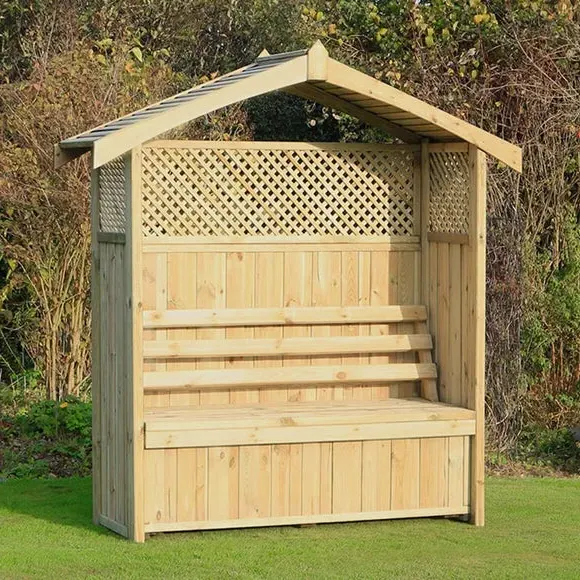 3-Seater Garden Arbour with Storage - Natural Wood image