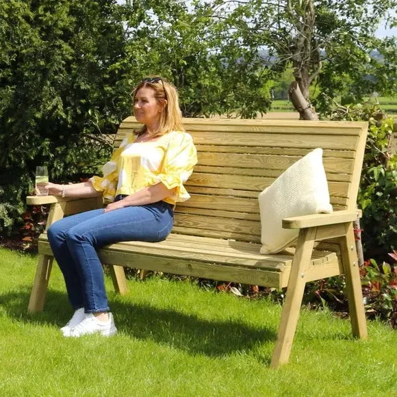 3-Seater Garden Bench with High Back - Natural