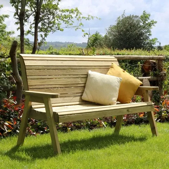 3-Seater Garden Bench with High Back - Natural