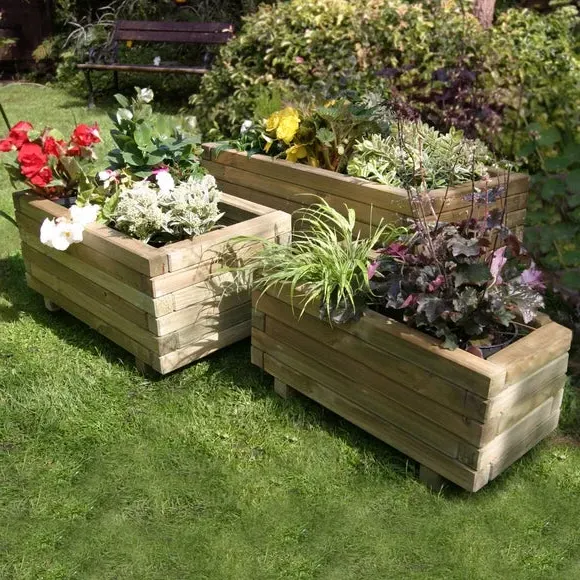 Set of 3 Planters - Natural, FSC Timber
