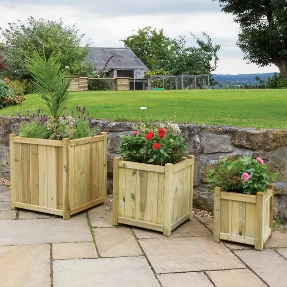 Set of 3 Planters - Natural, FSC Timber