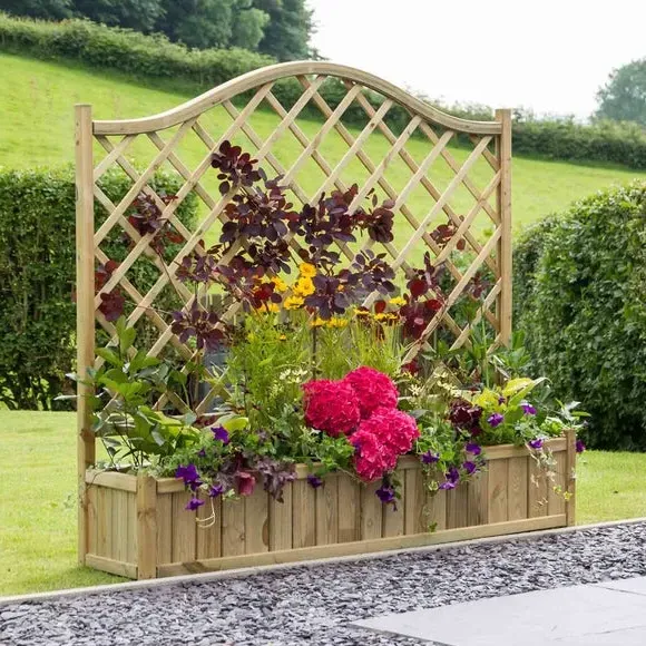 Wooden Planter with Trellis - Natural Wood