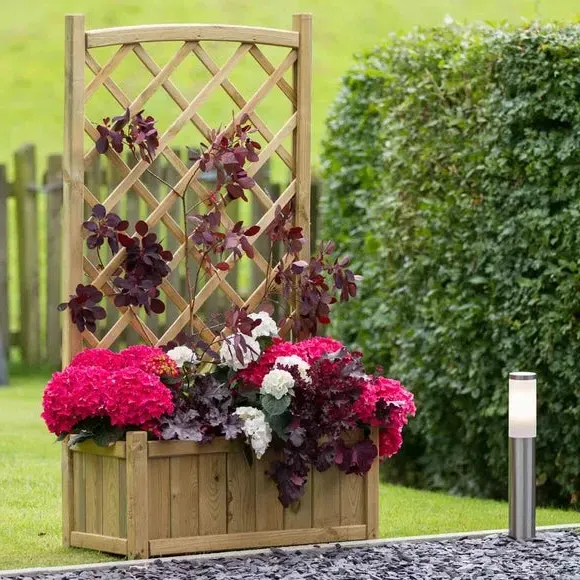 Wooden Planter with Trellis - Natural Wood image