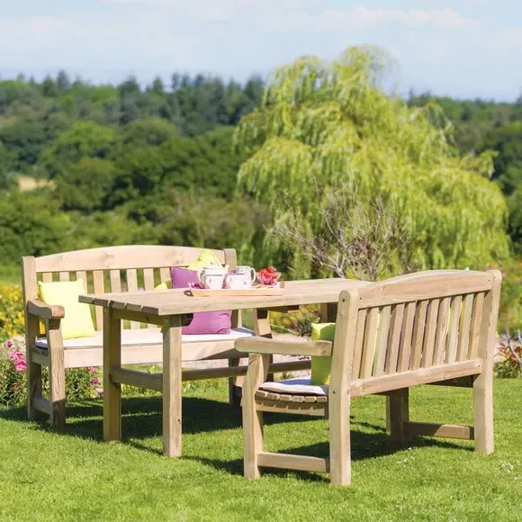 4-Seater Dining Set with Benches - Natural Wood