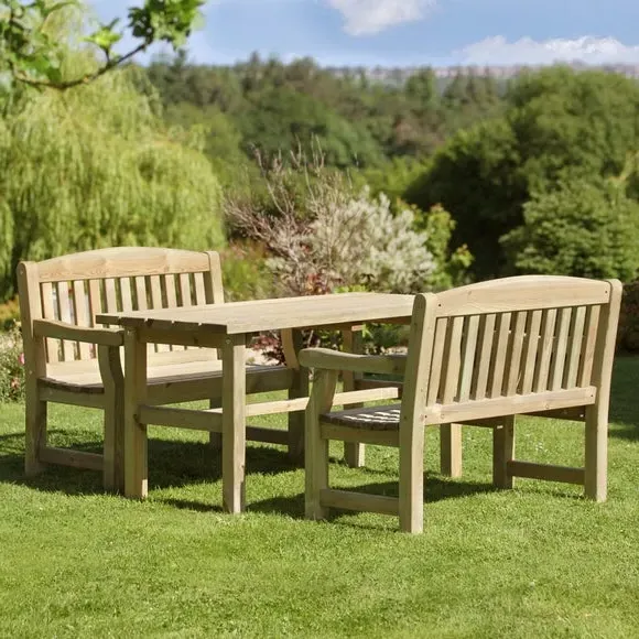 4-Seater Dining Set with Benches - Natural Wood