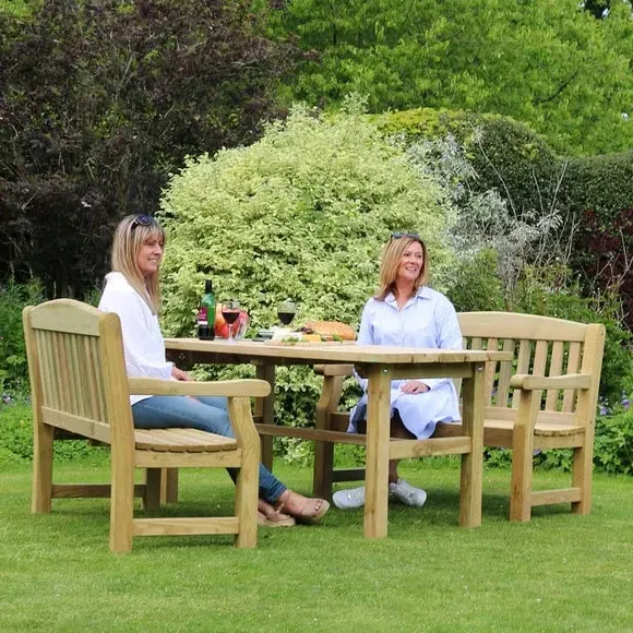 4-Seater Dining Set with Benches - Natural Wood