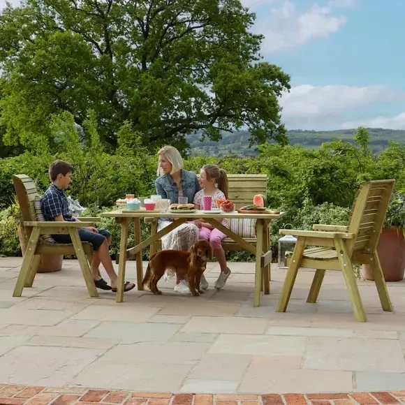 4-Seater Dining Set with Benches - Natural Wood
