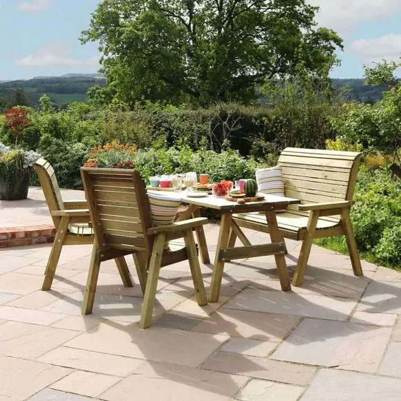 4-Seater Dining Set with Benches - Natural Wood image