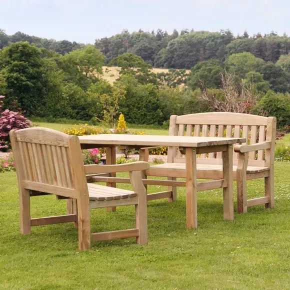4-Seater Dining Set with Benches - Natural Wood