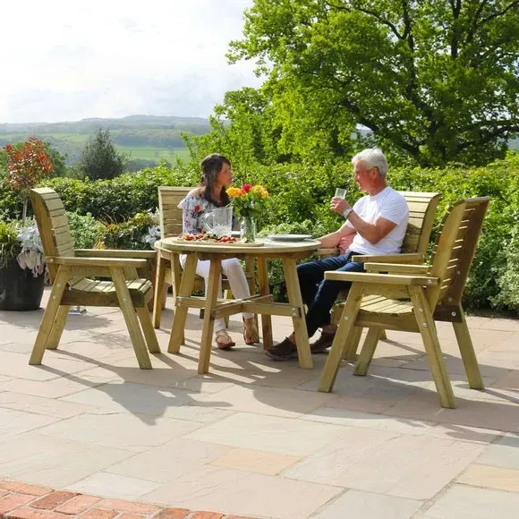 4-Seater Round Dining Set - Natural, Softwood