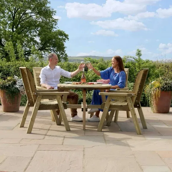 4-Seater Round Dining Set - Natural, Softwood
