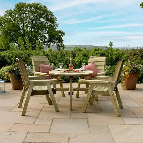 4-Seater Round Dining Set - Natural, Softwood image