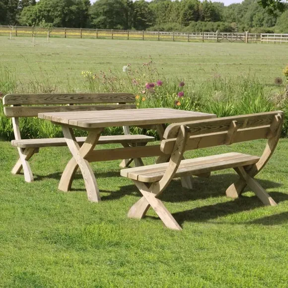 6-Seater Dining Set with Benches - Natural Wood