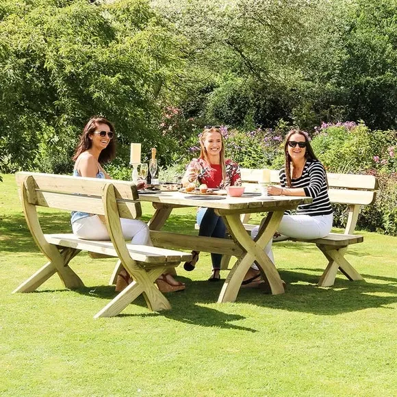 6-Seater Dining Set with Benches - Natural Wood