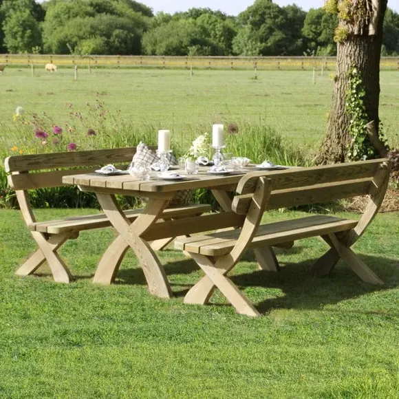 6-Seater Dining Set with Benches - Natural Wood image