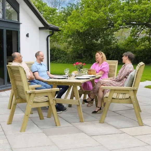 6-Seater Dining Set with Benches - Natural Wood
