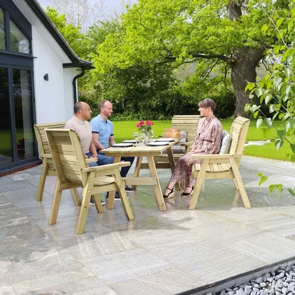6-Seater Dining Set with Benches - Natural Wood