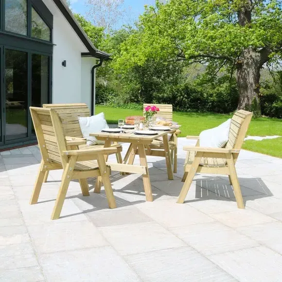 6-Seater Dining Set with Benches - Natural Wood image