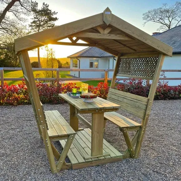 6-Seater Garden Arbour with Table - Natural Wood