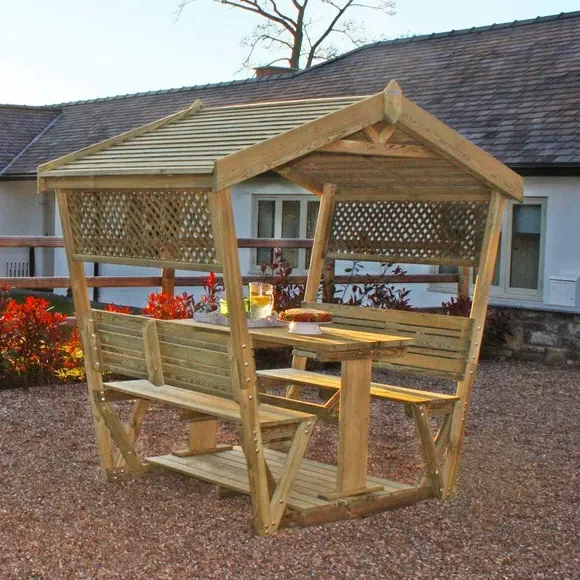 6-Seater Garden Arbour with Table - Natural Wood