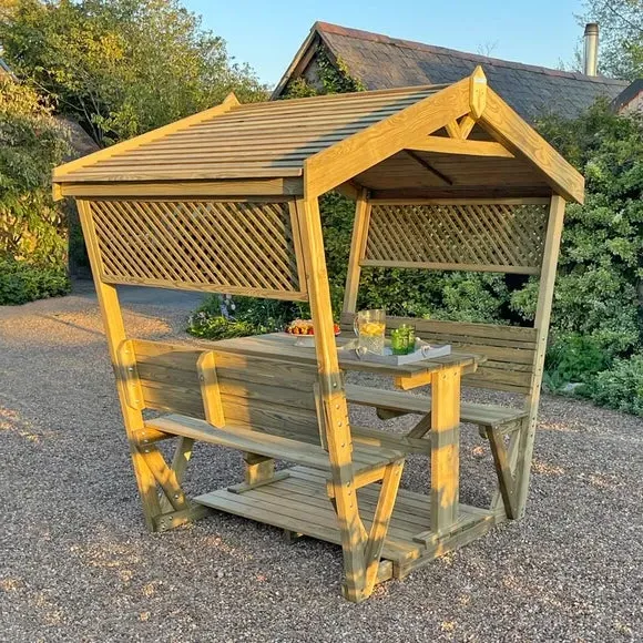 6-Seater Garden Arbour with Table - Natural Wood