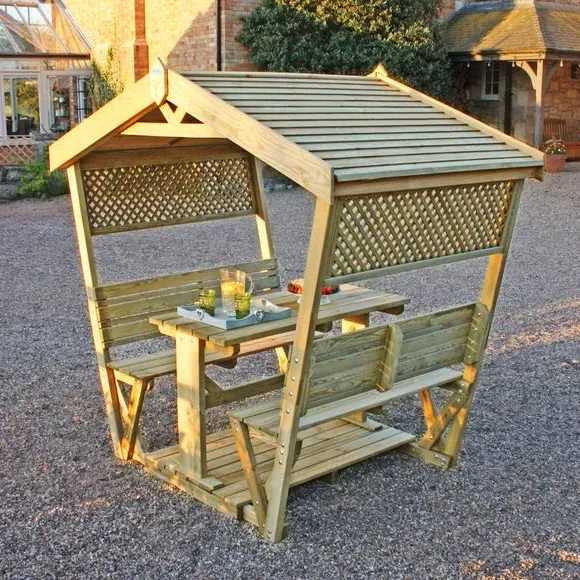 6-Seater Garden Arbour with Table - Natural Wood