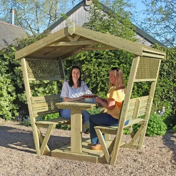 6-Seater Garden Arbour with Table - Natural Wood