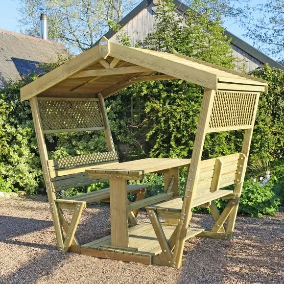 6-Seater Garden Arbour with Table - Natural Wood image