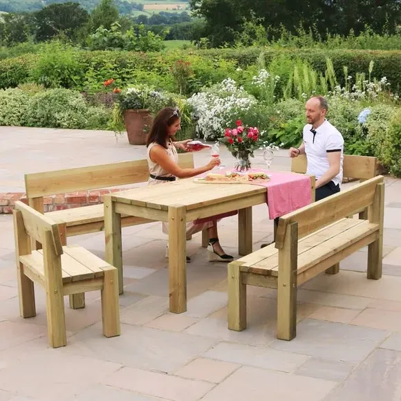 6-Seater Outdoor Dining Set - Natural, Softwood