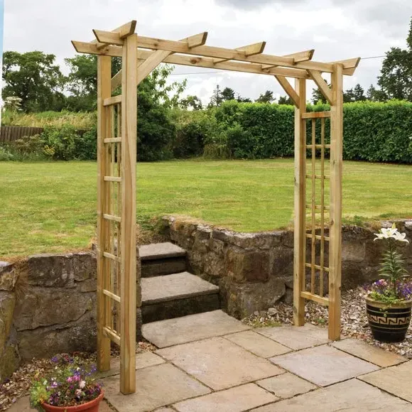 Adjustable Garden Arch with Trellis - Natural Wood
