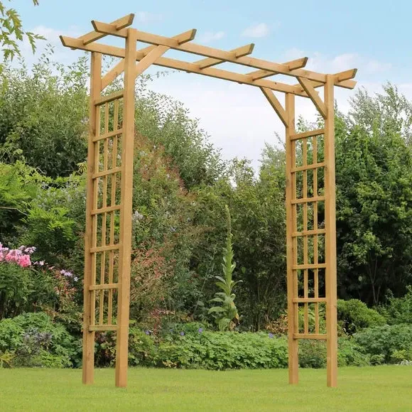 Adjustable Garden Arch with Trellis - Natural Wood