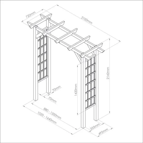 Adjustable Garden Arch with Trellis - Natural Wood