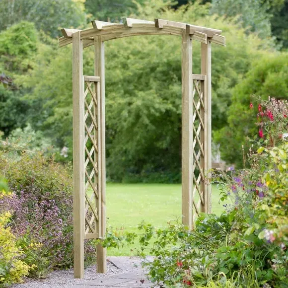Adjustable Garden Arch with Trellis - Natural Wood image