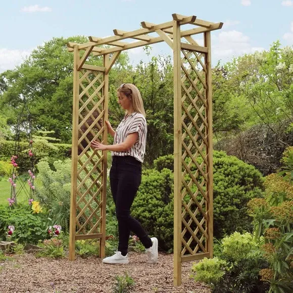 Adjustable Garden Arch with Trellis - Natural Wood