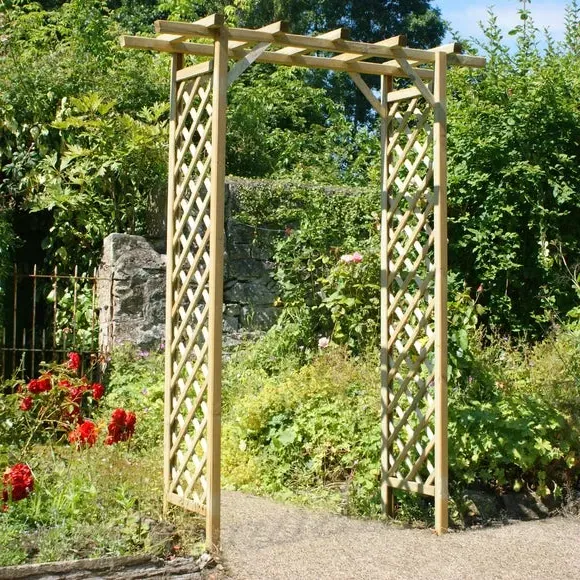 Adjustable Garden Arch with Trellis - Natural Wood