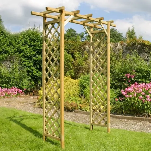 Adjustable Garden Arch with Trellis - Natural Wood image