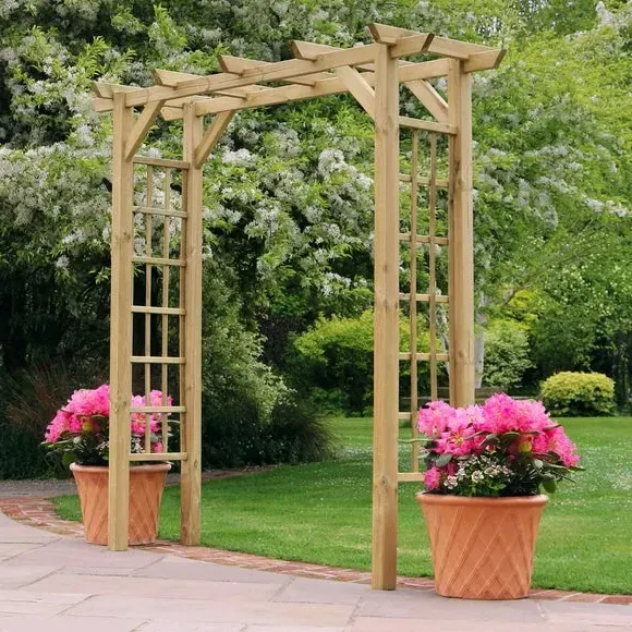Adjustable Garden Arch with Trellis - Natural Wood image