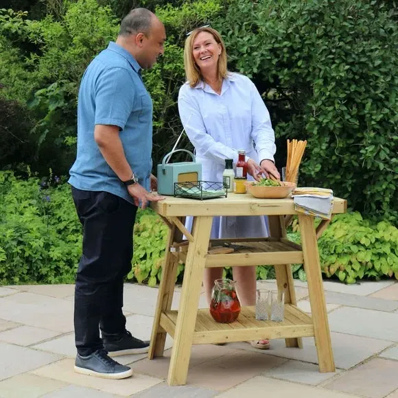 BBQ Side Table with Storage - Natural, Wood