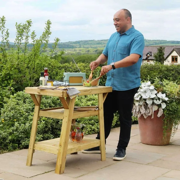 BBQ Side Table with Storage - Natural, Wood