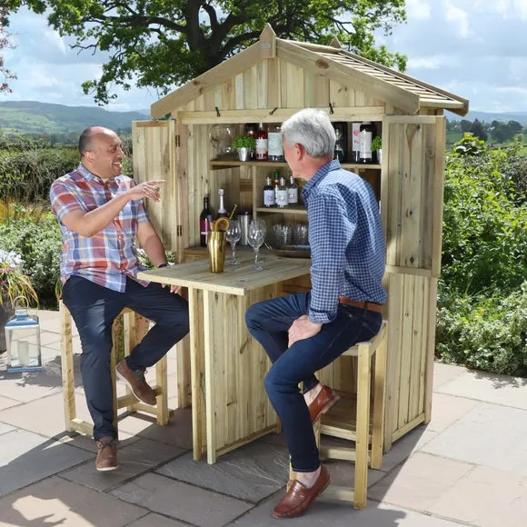 Folding Bar Set with 2 Stools - Natural, Softwood
