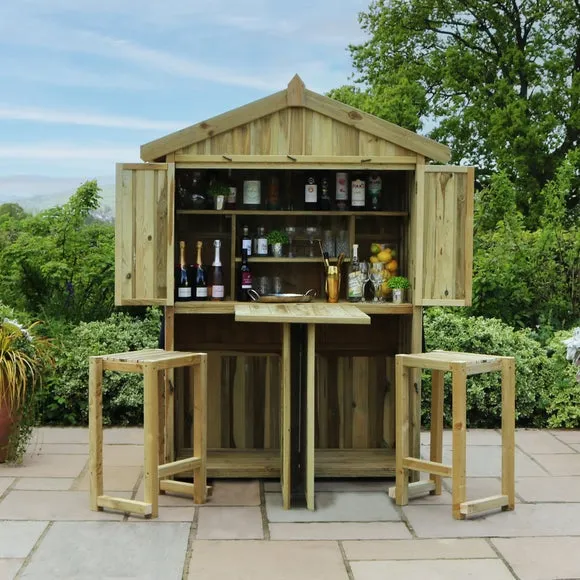 Folding Bar Set with 2 Stools - Natural, Softwood